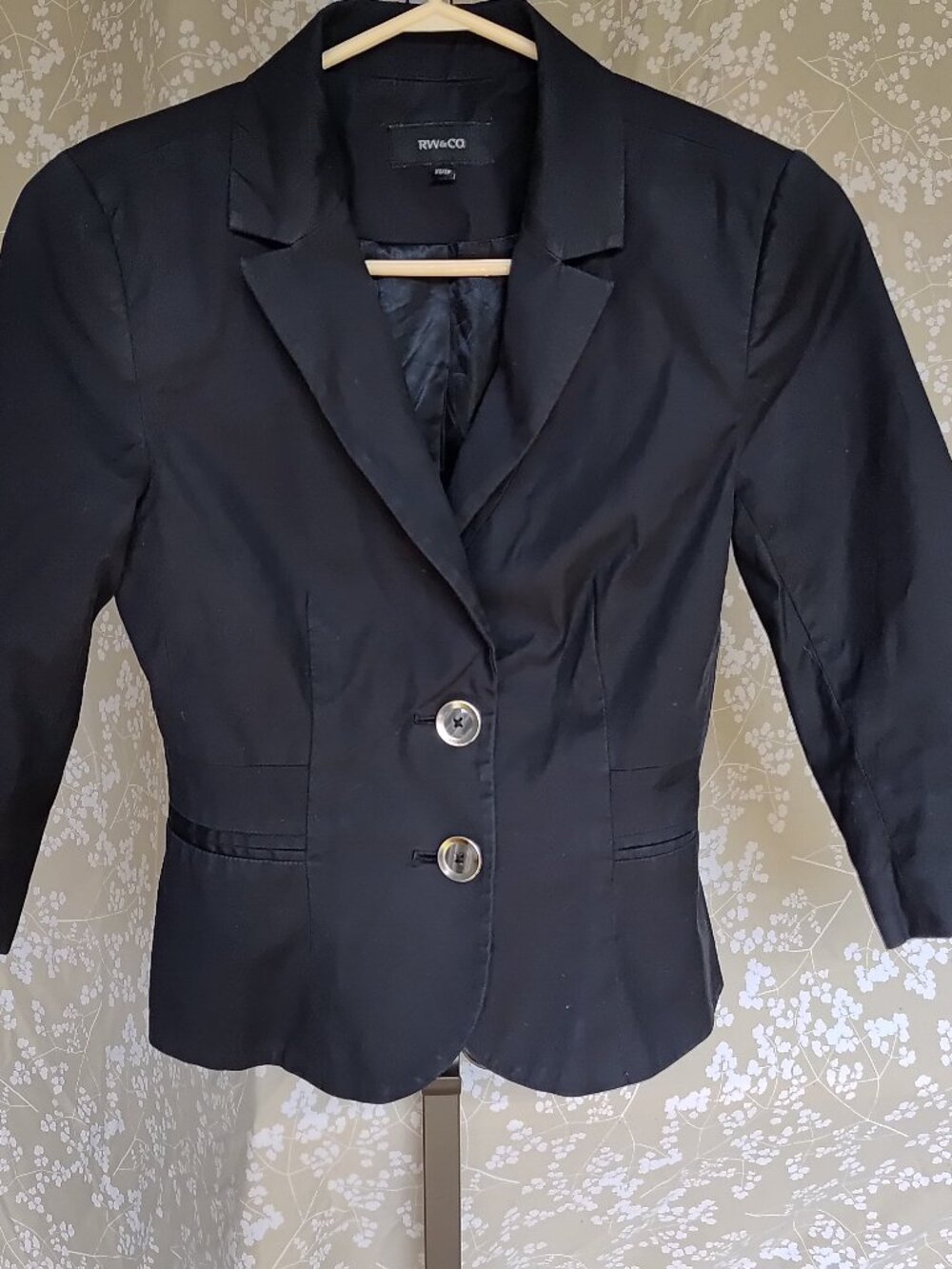 RW&Co Blazer Jacket Cotton XS Women 2 Buttons Stretch Black